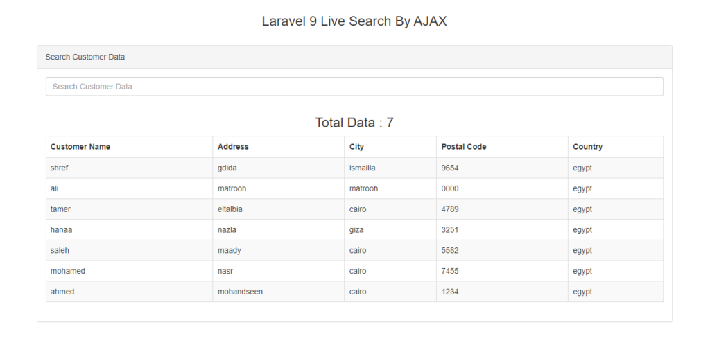 Laravel 9 live search by ajax